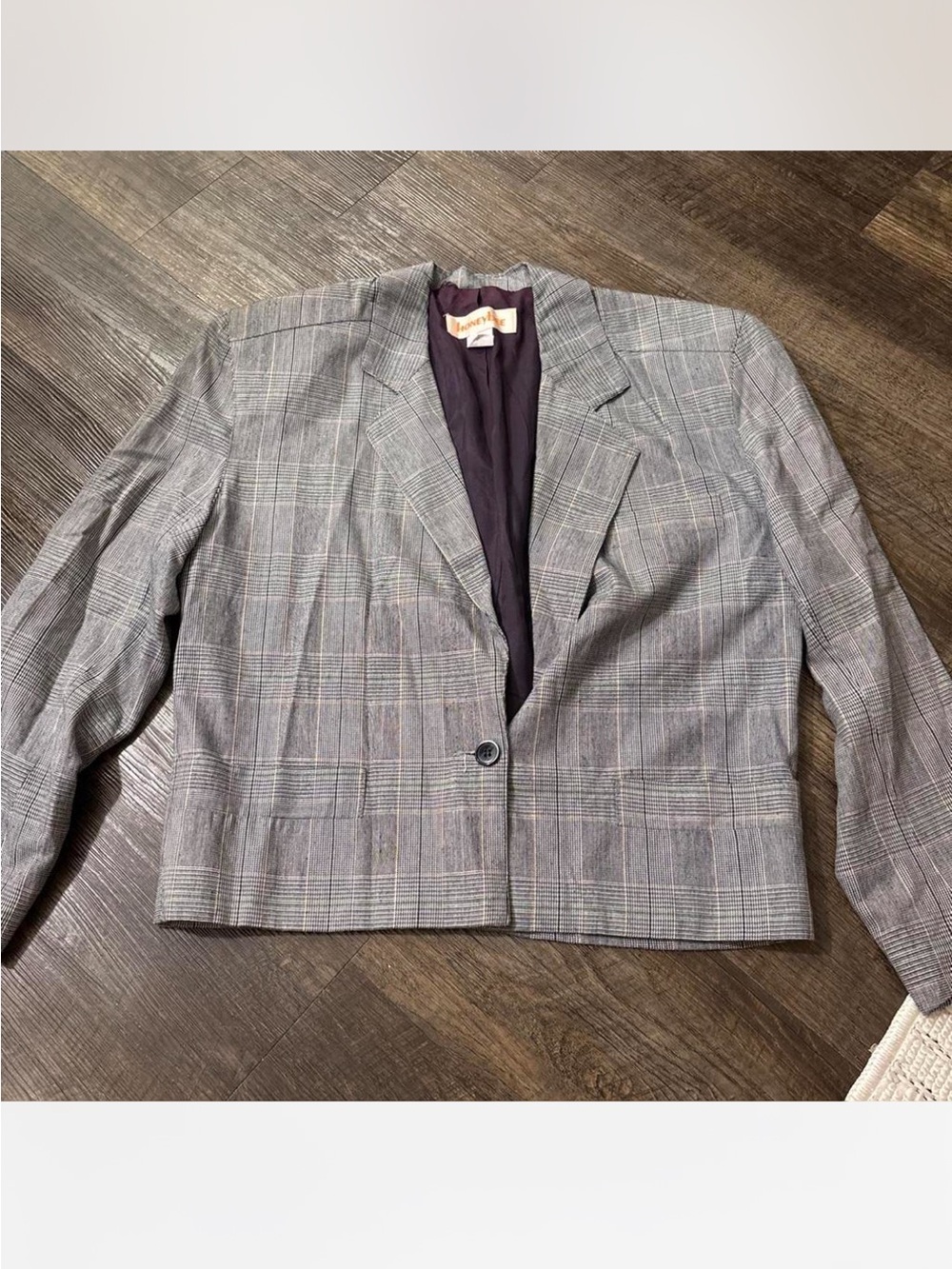 Vintage Honeybee Gray Plaid Cropped Blazer